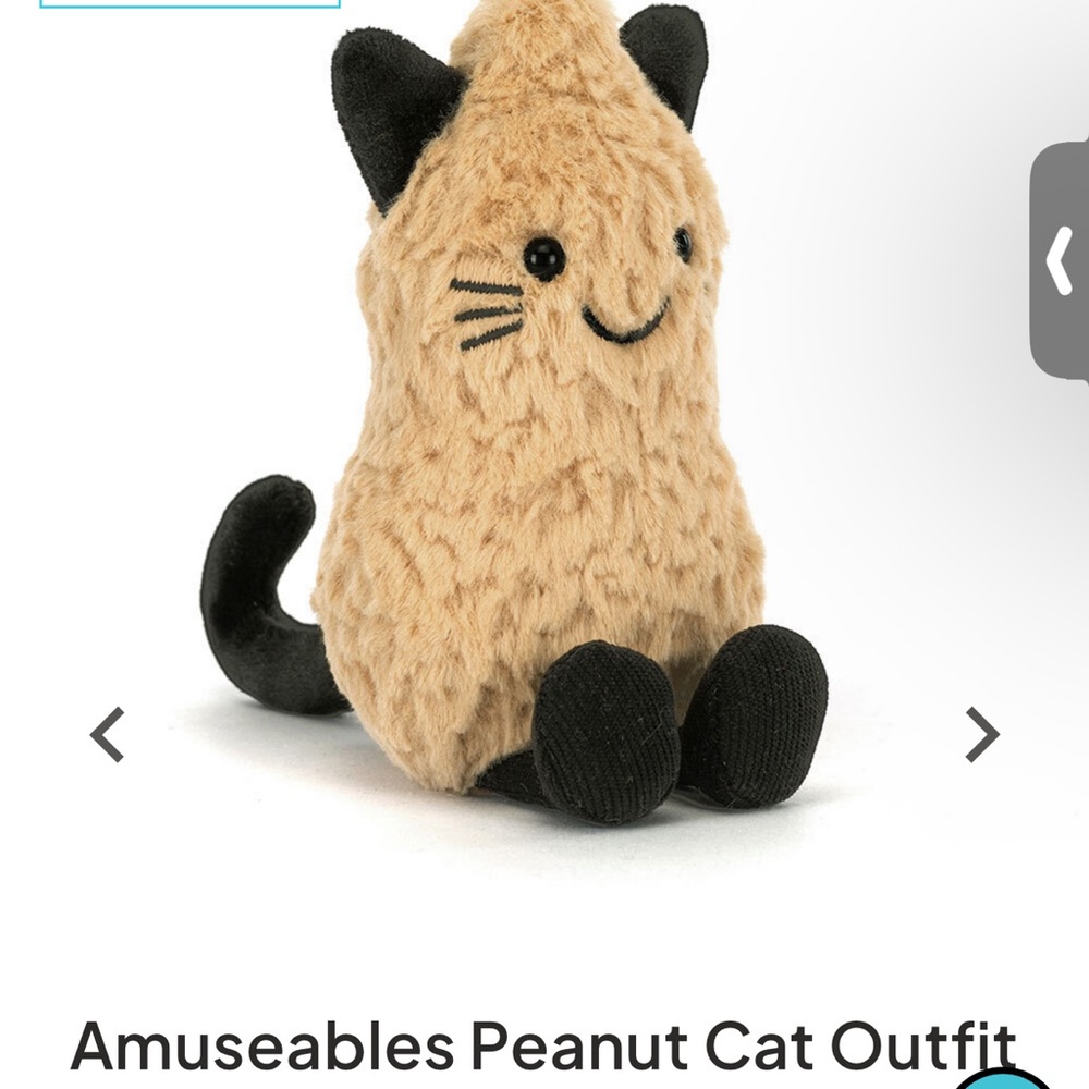 Jellycat Amuseables Peanut Cat Toy - Cream and Black